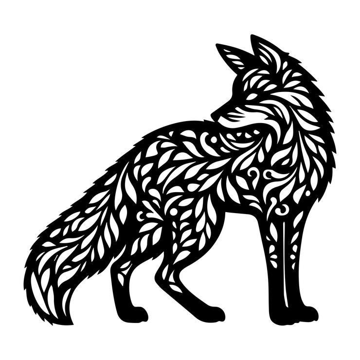 Vector fox silhouette in bohemian boho nature illustration fox head art vector illustration