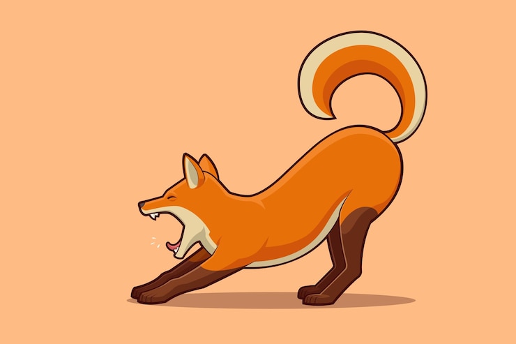 Vector fox yawning and stretching