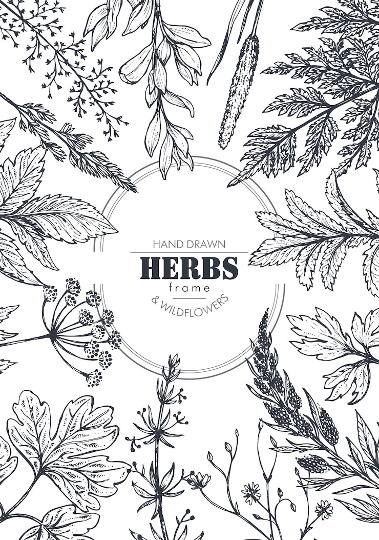Vector frame with herb and wildflower