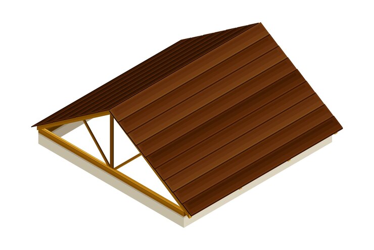 Vector framed roof as house top covering with wooden coating isometric vector illustration