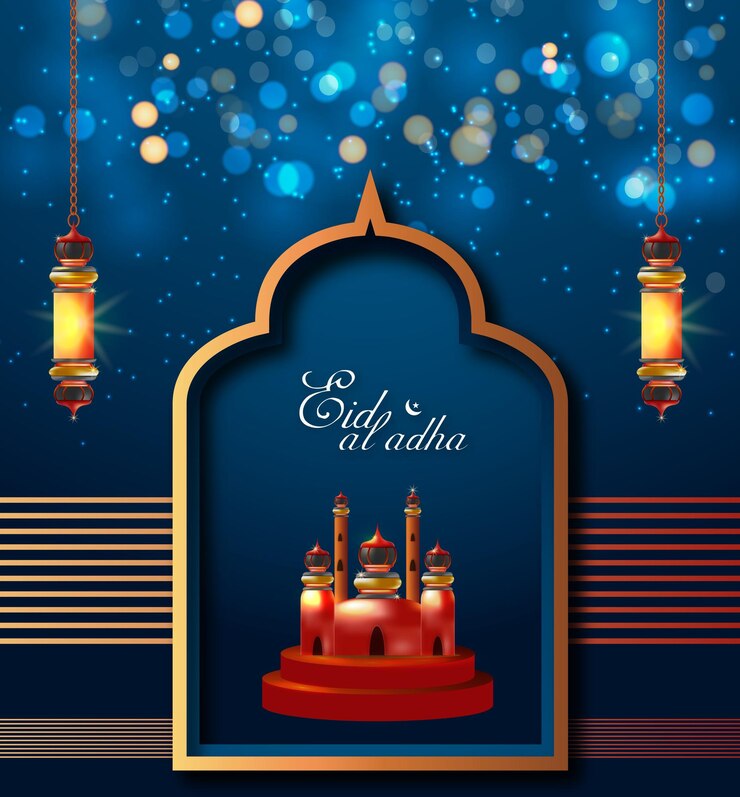 Free vector eid mubarak moon vector art and mosque beautiful background