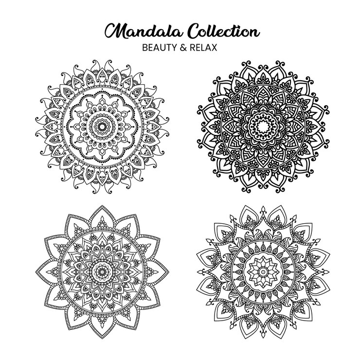 Vector free vector set of mandala decorative and ornamental design for coloring page greeting card invita