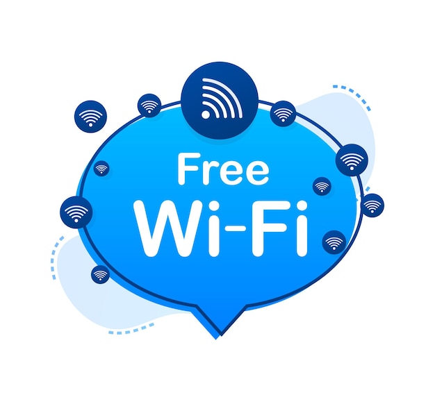 Free wifi zone blue icon. Free wifi here sign concept. Vector stock illustration.