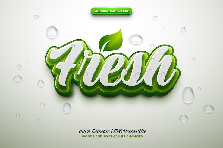 Vector fresh leaf green nature with water drop 3d logo template editable text effect style