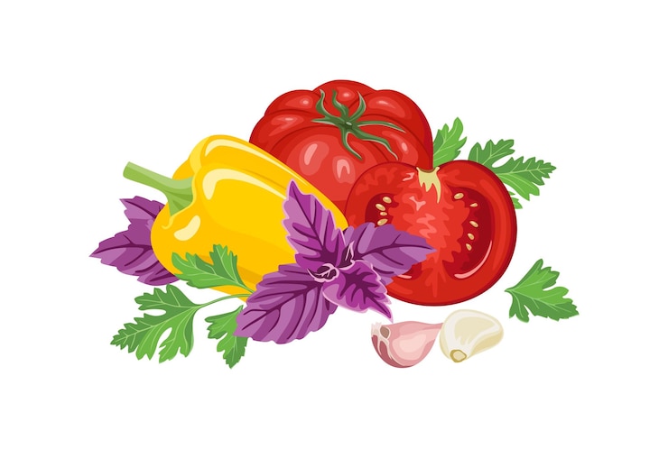 Vector fresh vegetables and herbs