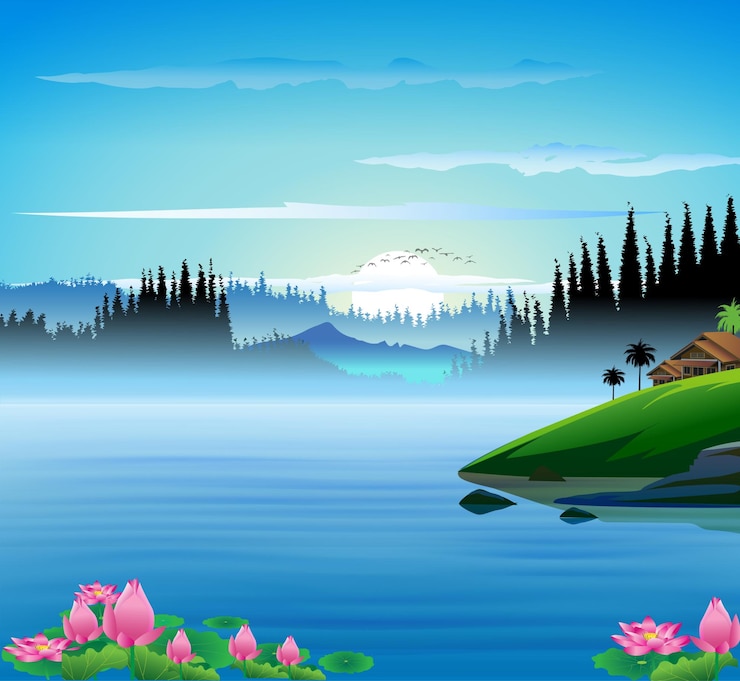 Vector freshwater lake view