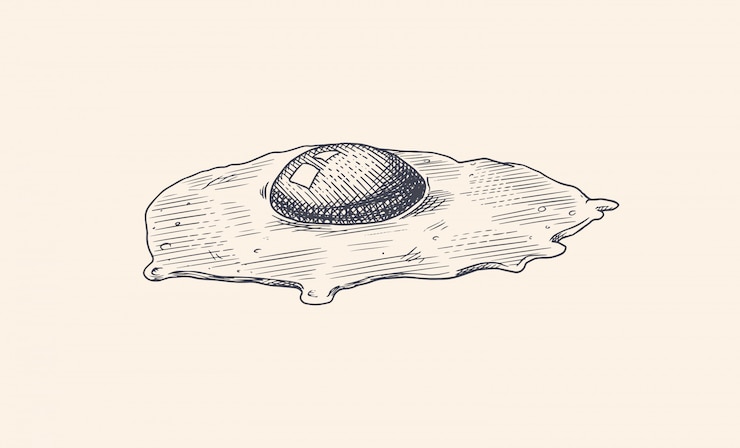 Vector fried eggs. scrambled omelette and yolk. farm product. engraved hand drawn retro vintage sketch. woodcut style.  illustration for menu or poster.