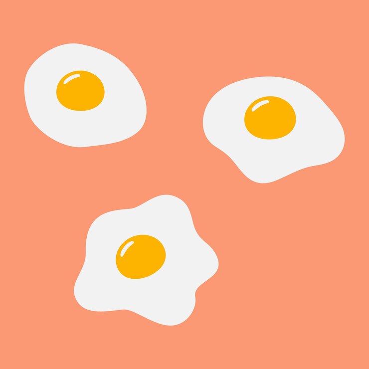 Fried eggs various uneven shapes culinary food poster or card menu design concept set of isolated