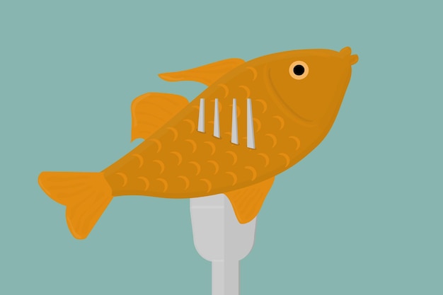 Fried fish on a golden fork seafood restaurant logo vector illustration