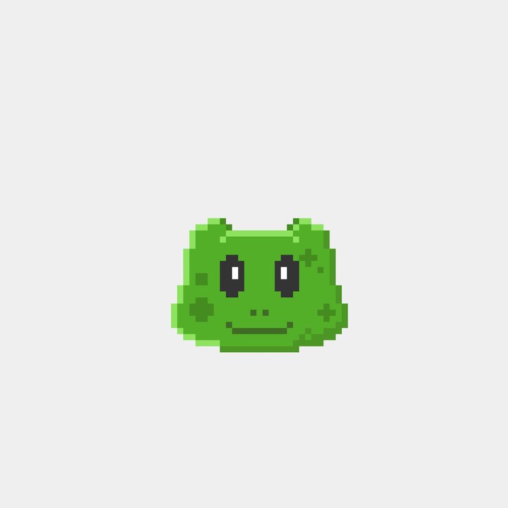 Vector frog head in pixel art style