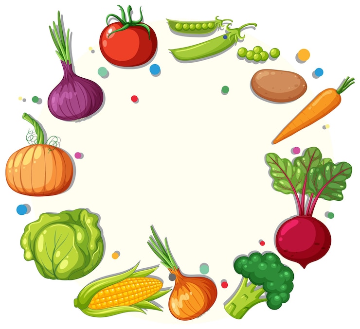 Vector fruit and vegetable round frame template