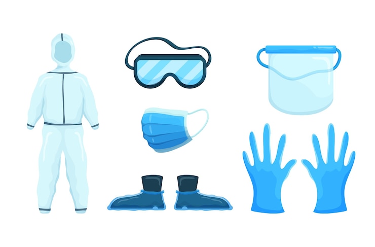 Vector full ppe personal protective clothing isolation clothing and safety equipment to prevent corona viru