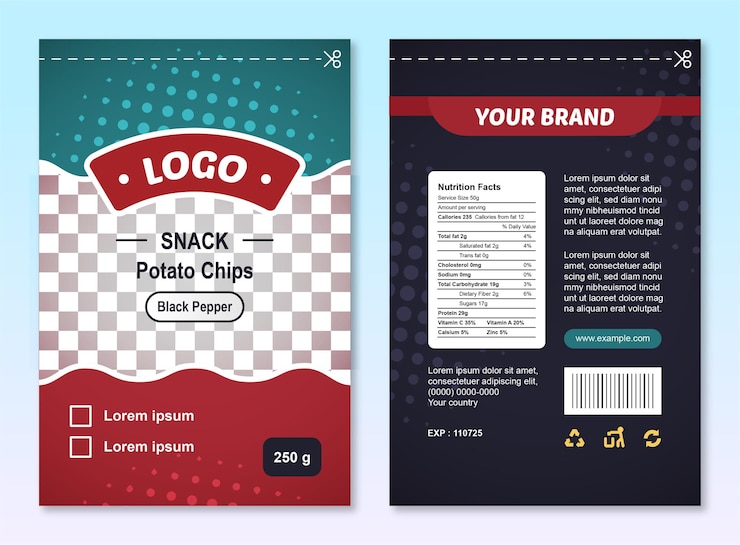 Vector fully editable chips and snacks packaging template