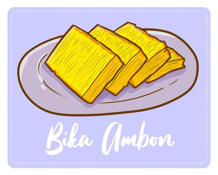 Vector funny and yummy sweet indonesian snack "bika ambon" from sumatera island.