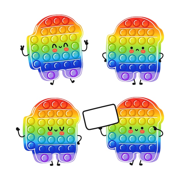 Funny cute happy Pop it characters bundle set
