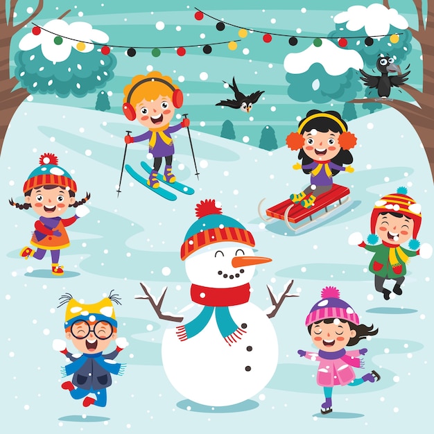 Funny kids having fun on winter season