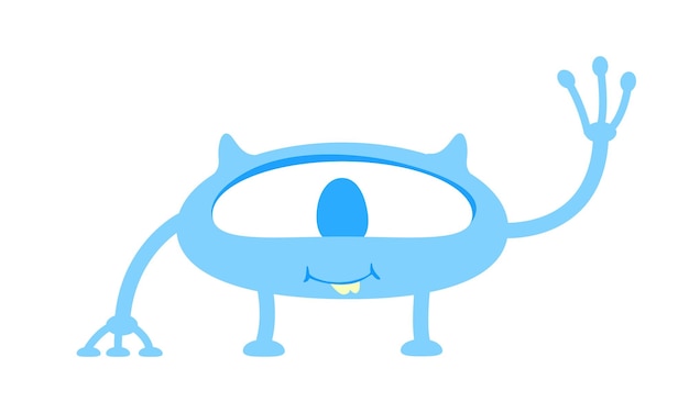 funny monster waving with hand semi flat color vector character