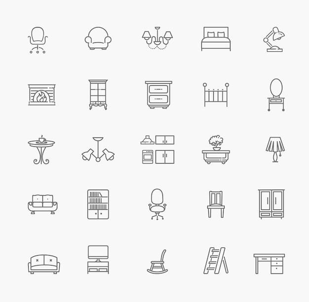 Furniture and home decor icon set