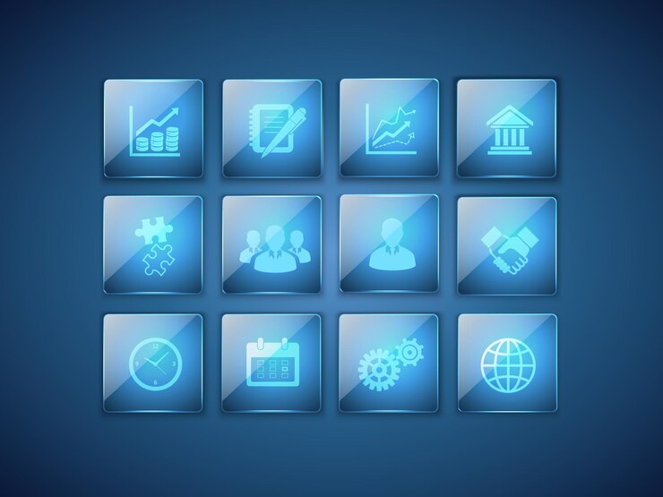 futuristic blue square power app logos with reflection