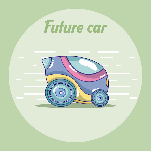 Futuristic car cartoon over colorful background