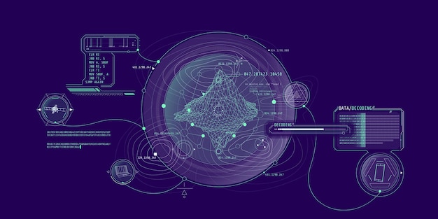 Futuristic interface design of scientific program for geological research Vector illustration
