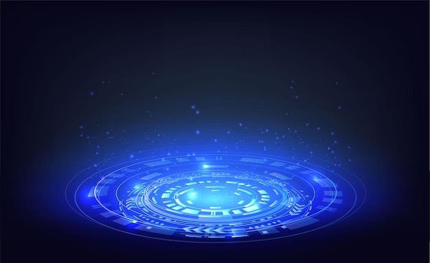 Futuristic scifi background Blue circle portal with light flares and sparkles