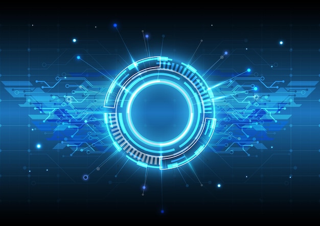 Futuristic SciFi glowing HUD element Abstract hitech particle background Circuit lines of headup display interface Virtual reality technology innovation screen Circle engineer hologram