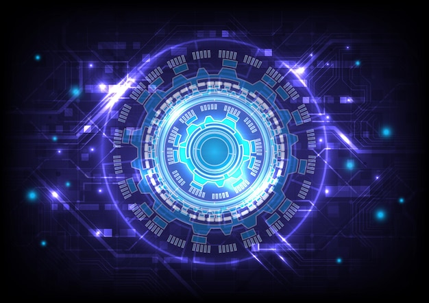 Futuristic SciFi glowing HUD element particle of engineering and circuit board Abstract hitech particle background Hologram and headup display interface Virtual reality technology innovation