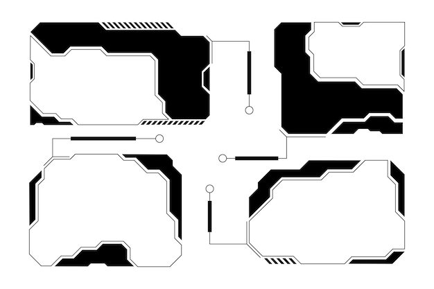 futuristic tech hud frames with circuit elements sci fi cyberpunk callouts set