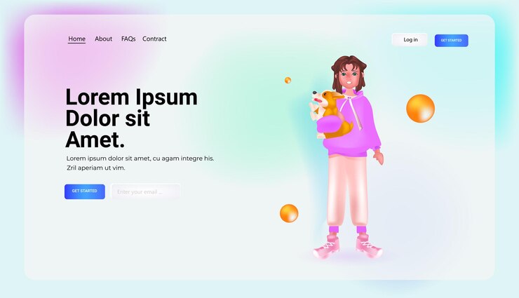 Vector gadis kecil berdiri dengan konsep masa kecil anjing ilustrasi vektor ruang salin horizontal panjang penuh