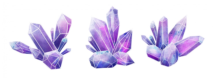 Vector galaxy gems collection, wet watercolor crystals, hand drawn
