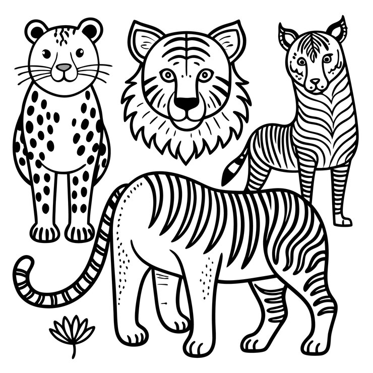 Vector gambar hewan liar dengan harimau singa macan tutul dan zebra