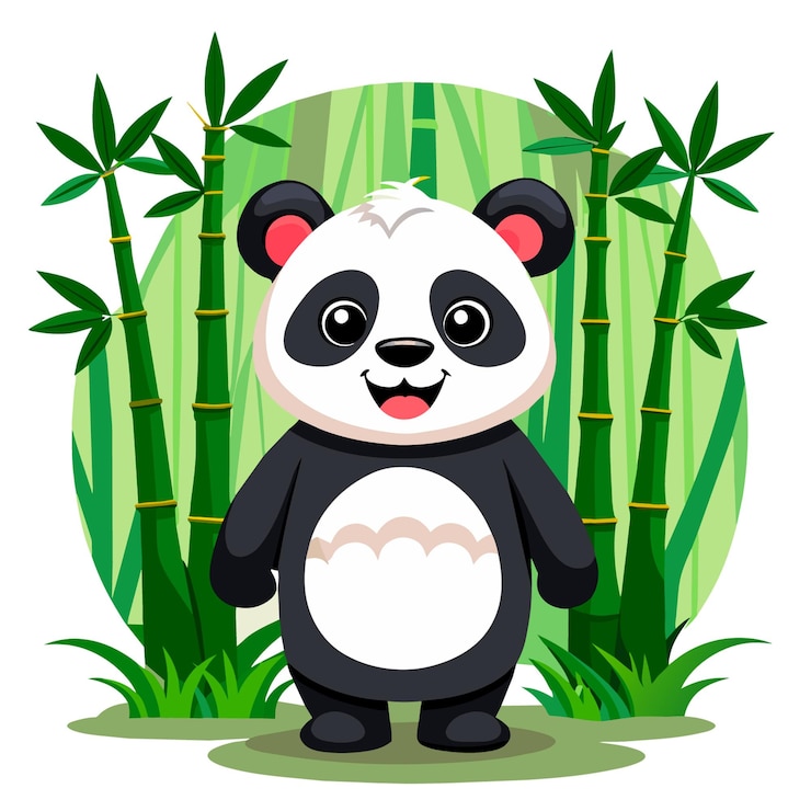 Vector gambar ilustrasi vektor panda cantik berdiri di depan hutan bambu