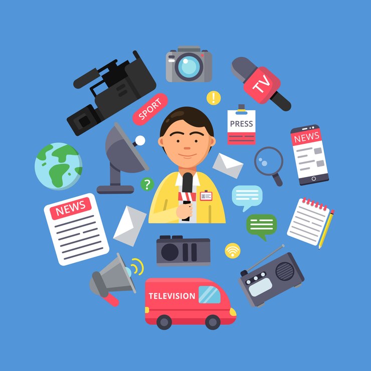 Vector gambar jurnalis dan berbagai peralatan khusus