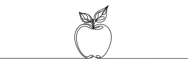 Gambar linear kontinu dari apel. Gambar satu garis apel. Apel dalam gaya satu garis