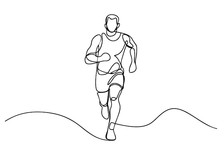 Vector gambar satu garis kontinu dari desain atletik minimalis pelari pria