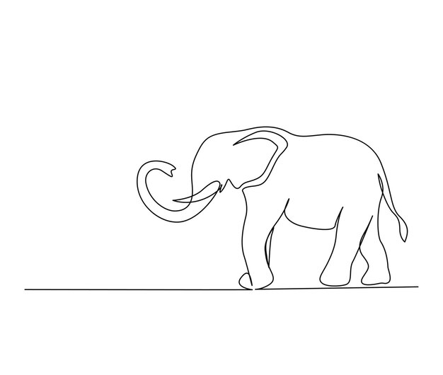 Gambar satu garis kontinu dari desain seni garis gajah besar sederhana gajah yang dapat diedit vektor goresan aktif