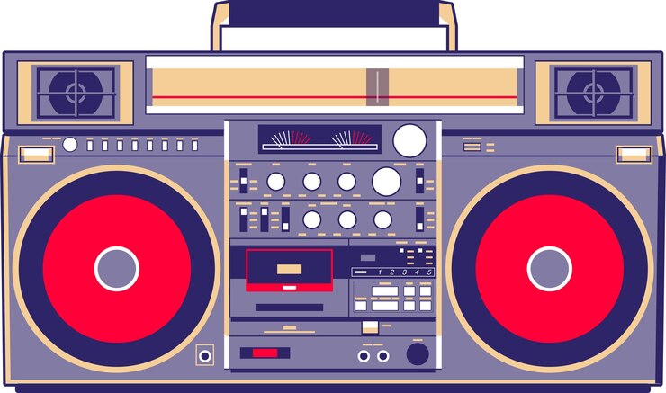 Vector gambar vektor boombox klasik. terinspirasi oleh model jvc rc-m90 berwarna ungu dan merah