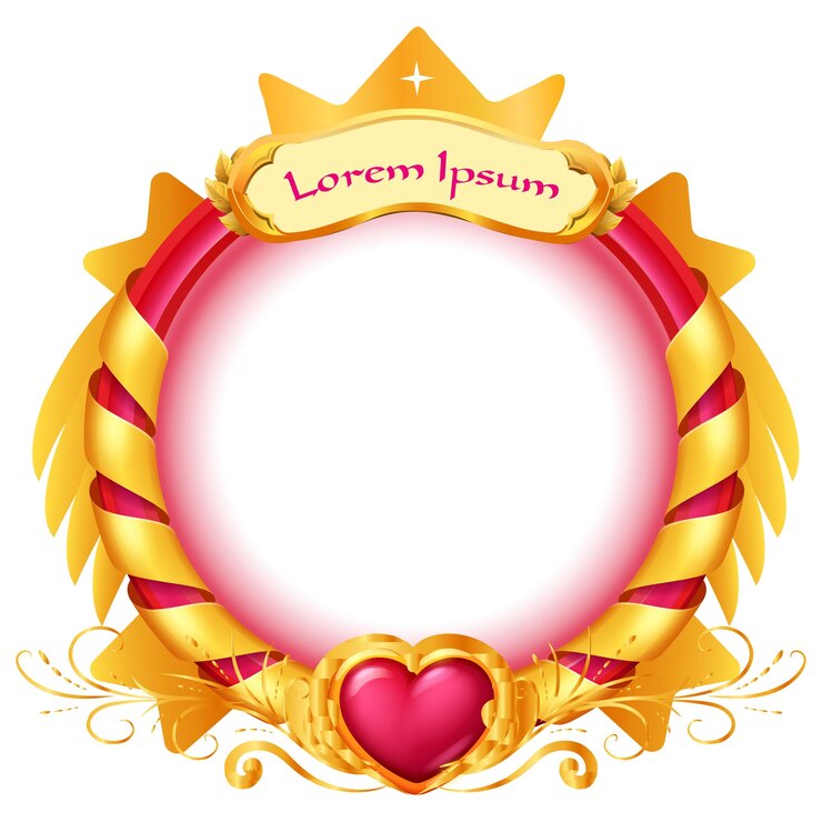 Game rank frame with golden wings beautiful circular golden floral frame design