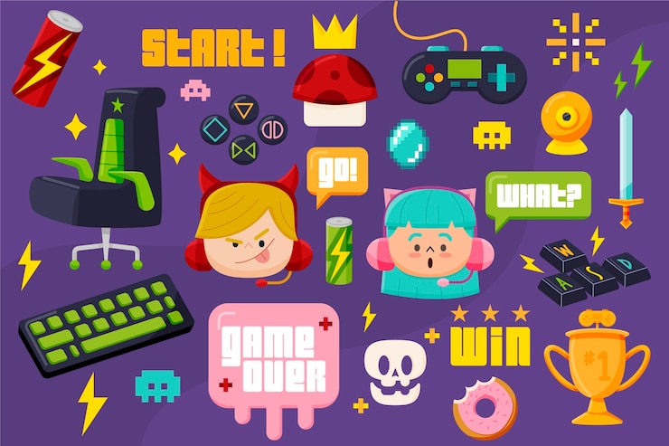 Vector game streamer concept elements pack