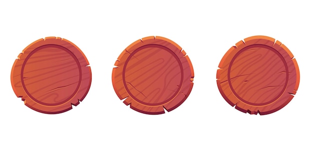 Game ui interface menu wooden button isolated set flat graphic design element illustration