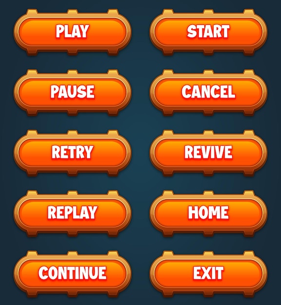 game ui set of orange buttons with editable text effect gui to build 2d games game buttons kit