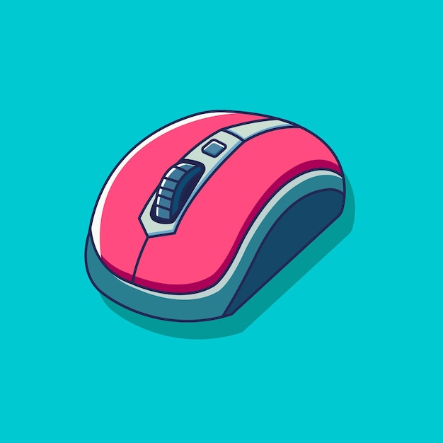 Gaming Mouse Vector Icon Illustration with Outline Flat Cartoon Style