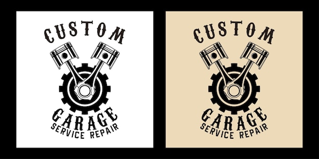 Garage Automotive Piston and Gear Logo Badge Black and White Vintage Style