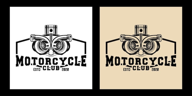Garage Automotive Piston and Turbocharger Logo Badge Black and White Vintage Style