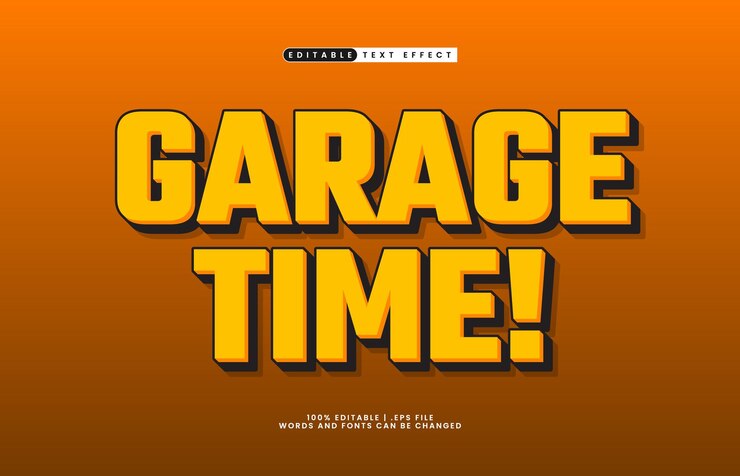 Vector garage time editable text effect in 3d style