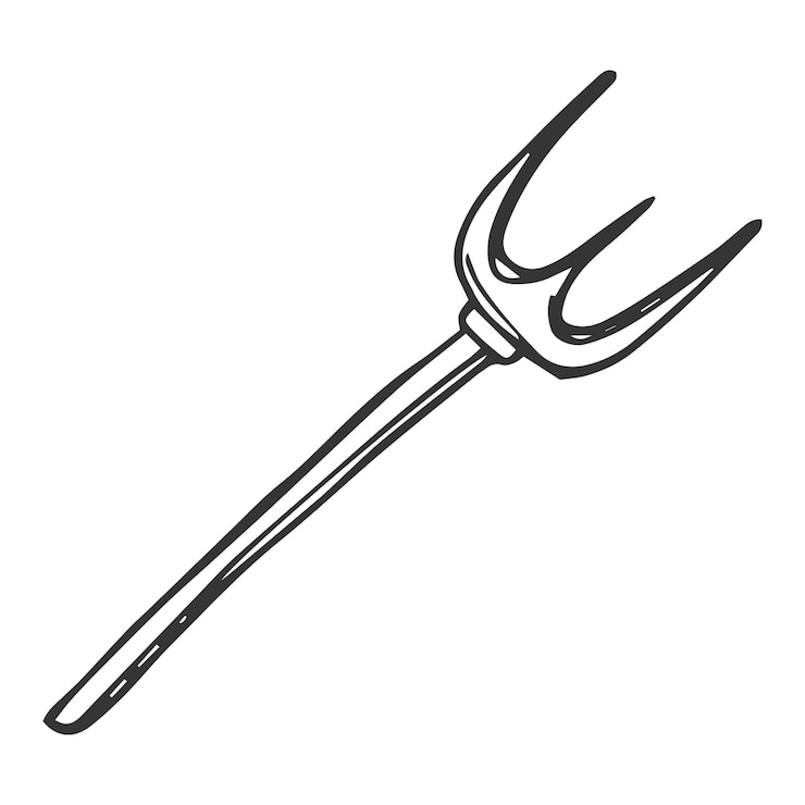 Vector garden pitchfork in doodle style gardening tools
