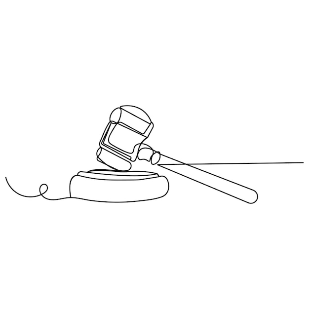 gavel icon continuous one line drawing outline vector illustration