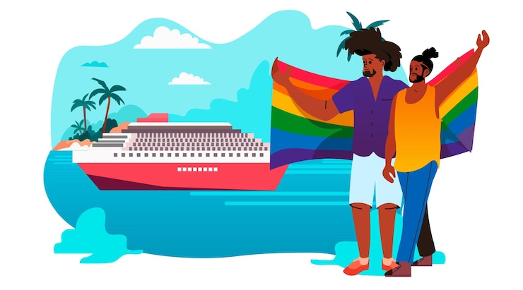 Vector gays holding lgbt rainbow flag pride festival transgender love generation z concept horizontal vector illustration