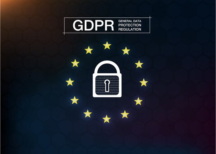 GDPR-GENERAL DATA PROTECTION REGULATION. Cyber security and privacy.  illustration. Future style.